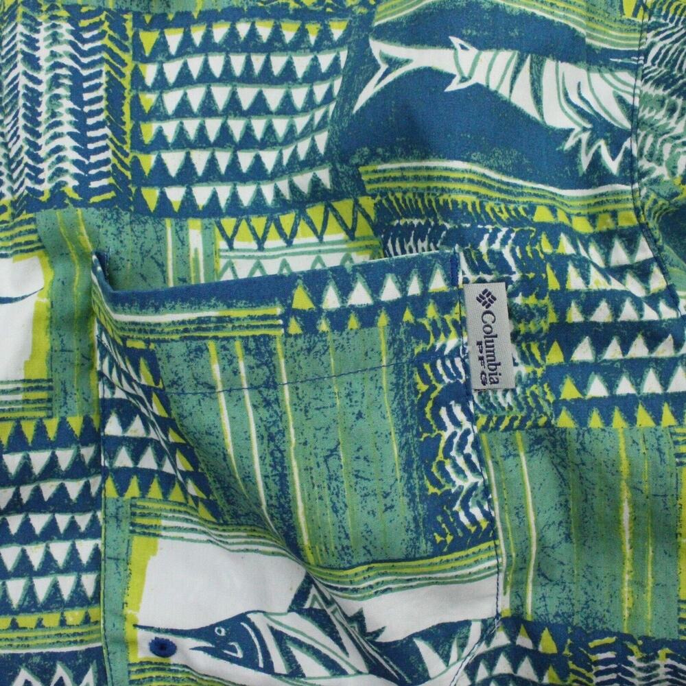 Columbia PFG Bahama Shirt Mens M Green Blue Fishing Short Sleeve - Picture 4 of 9